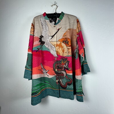 Citron Santa Monica Womens Crane and Dragon Shirt 3X Multicolor 3/4 Sleeve New