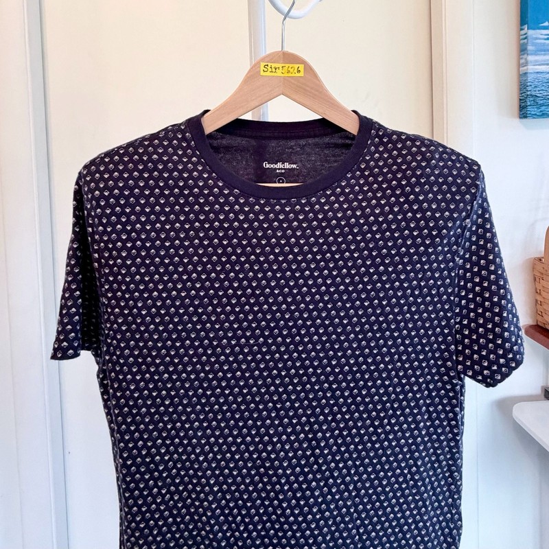Goodfellow & Co Men's Navy Blue Diamond Pattern Short Sleeve Crewneck T-Shirt