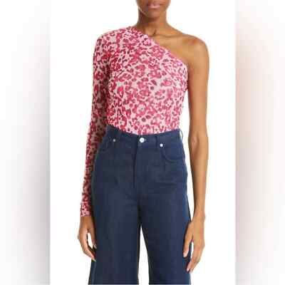NWT BAUM UND PFERDGARTEN Jamaica One-Shoulder Knit Leopard Pink Top Size L