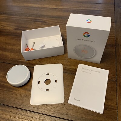 Google Nest Thermostat E | White T4000ES | Original Box and Wall Trim Plate
