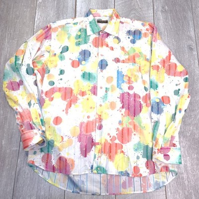 Lipson Sport Button Down Shirt Mens XL Multicolor Paint Splatter Long Sleeve