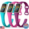 Maledan Sport Band Compatible with Fitbit Charge 5 Bands/Charge 6 Bands for Women Men, Waterproof Silicone Slim Thin Wristband Replacement for Fitbit Charge 5 Fitness Tracker, 3 Pack Fuchsia/Rose/Teal