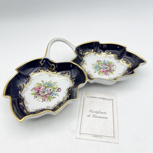 Antipastiera antica in porcellana Limoges Pate blu cobalto e oro porta Bon Bon 