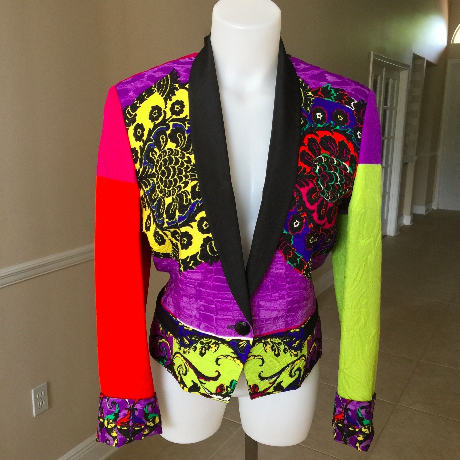 GIANNI VERSACE color block silk jacket size 42 from S/S 1990