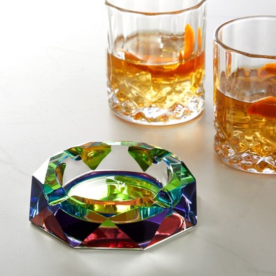 Large Rainbow Crystal Ashtray for Cigarettes, Indoor, Outdoor, Home Decor, 5 In
