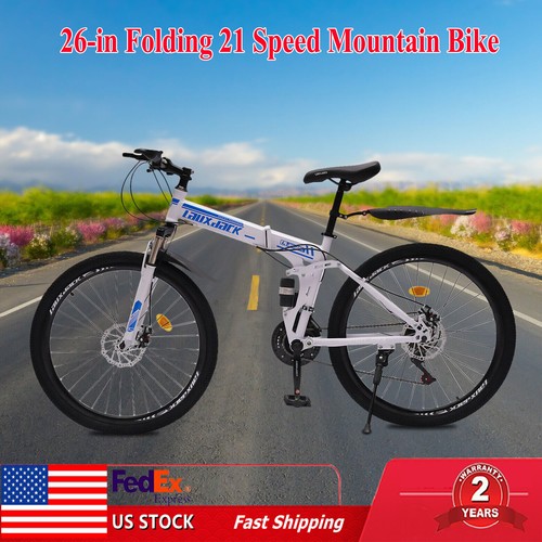 26-in Folding Mountain Bike 21 Speeds MTB Bike Carbon Steel Bicycle Disc Brakes