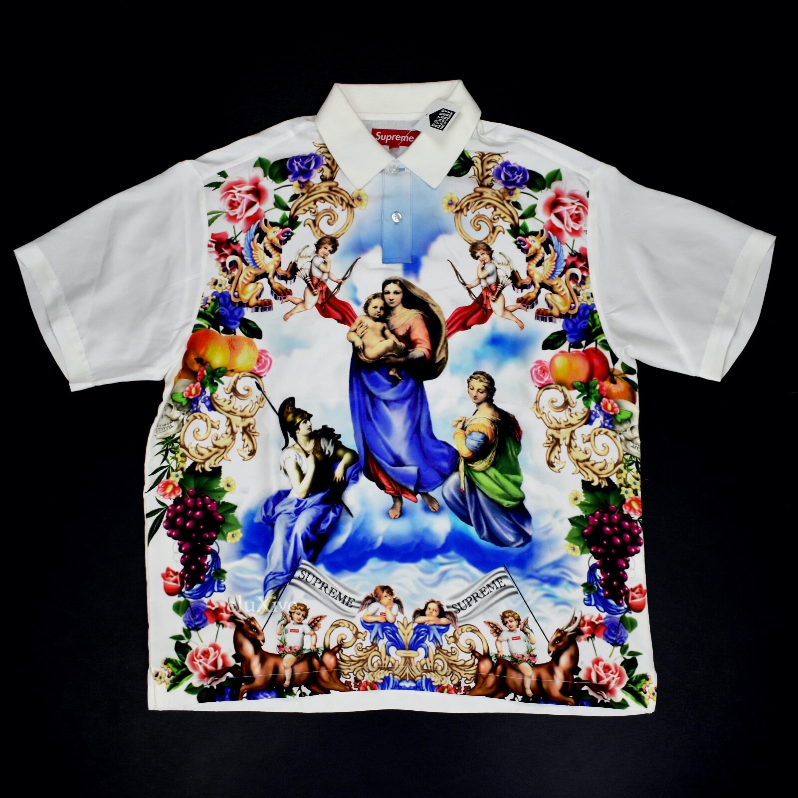 NWT Supreme NY Heavenly Print Silk Polo Shirt White Men's S NWT Supreme NY Heavenly Print Silk Polo Shirt White Men's S