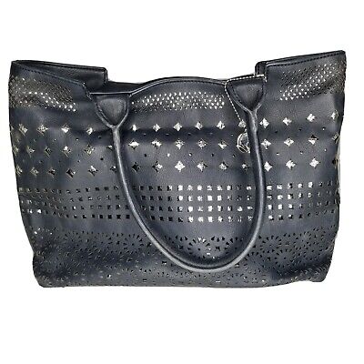 Big Buddha Black Silver Tote Bag Purse Shoulder Bag Laser Cut