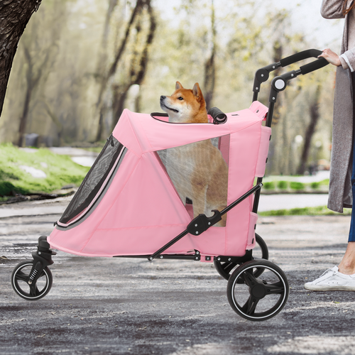 Foldable Dog Stroller Pet Cat Travel Carrier Cart w/Skylight+Foot Activated Lock
