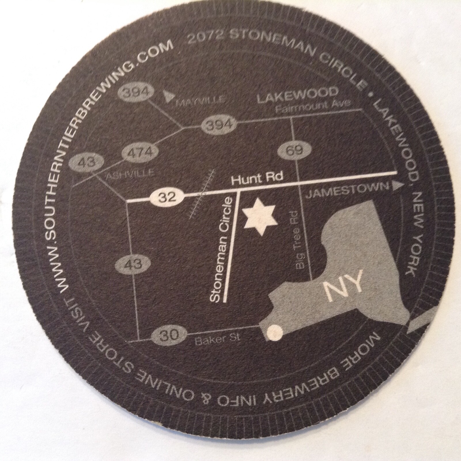Beer Memorabilia Coaster/Mat SOUTHERN TIER BREWING CO. Lakewood, NY