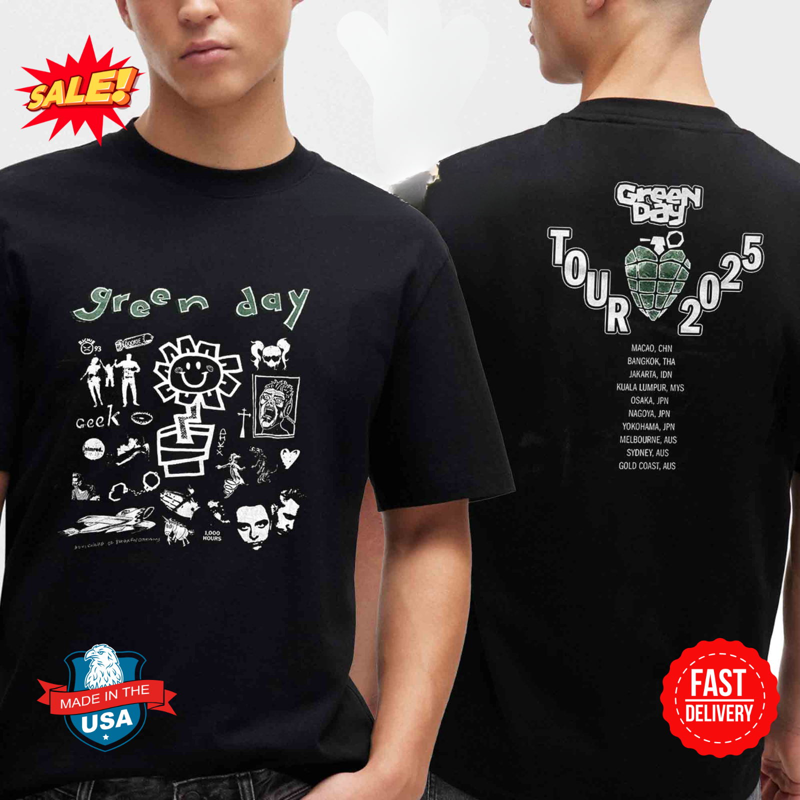Green Day Asia And Australia 2025 Tour Dates Two Sided T Green Day Asia And Australia 2025 Tour Dates Two Sided T