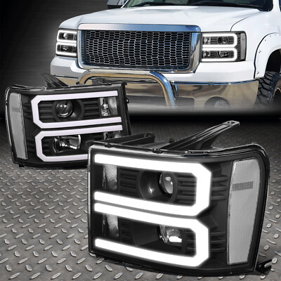 [ДВОЙНАЯ 3D СВЕТОДИОДНАЯ ФАРА DRL] ДЛЯ 07-14 SIERRA 1500 2500 3500 ЧЕРНАЯ/ПРОЗРАЧНАЯ ПЕРЕДНЯЯ ФАРА
