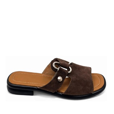 La Conte Women's Ladies Brown Suede Open-Toe Slippers Casual LAC6590-26127BRW