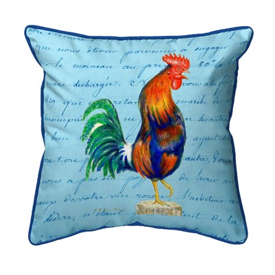 Betsy Drake Blue Rooster Script - Large Indoor Outdoor Pillow 18x18