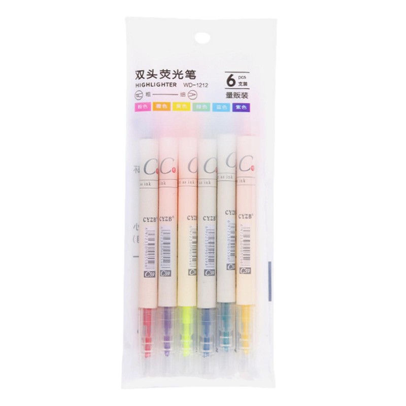 6 Colors Marker Pens Double-headed Fluorescent Art Highlighter Drawing Pens Kit