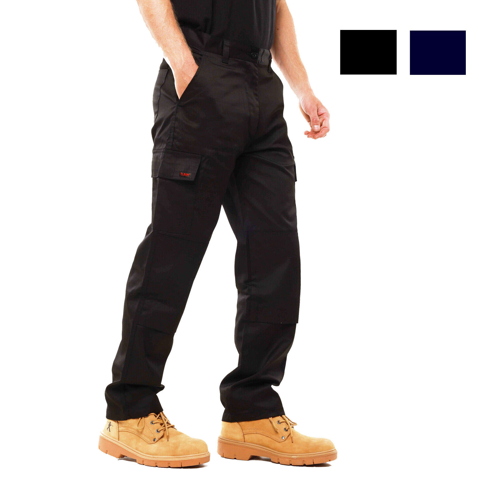 Mens Black Cargo Combat Work Trousers Size 30 to 42 By RSW CHINO PANTS  WORKWEAR | eBay UK