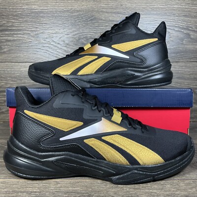 Reebok Men's More Buckets Black Gold Athletic Basketball Shoes Sneakers Trainers