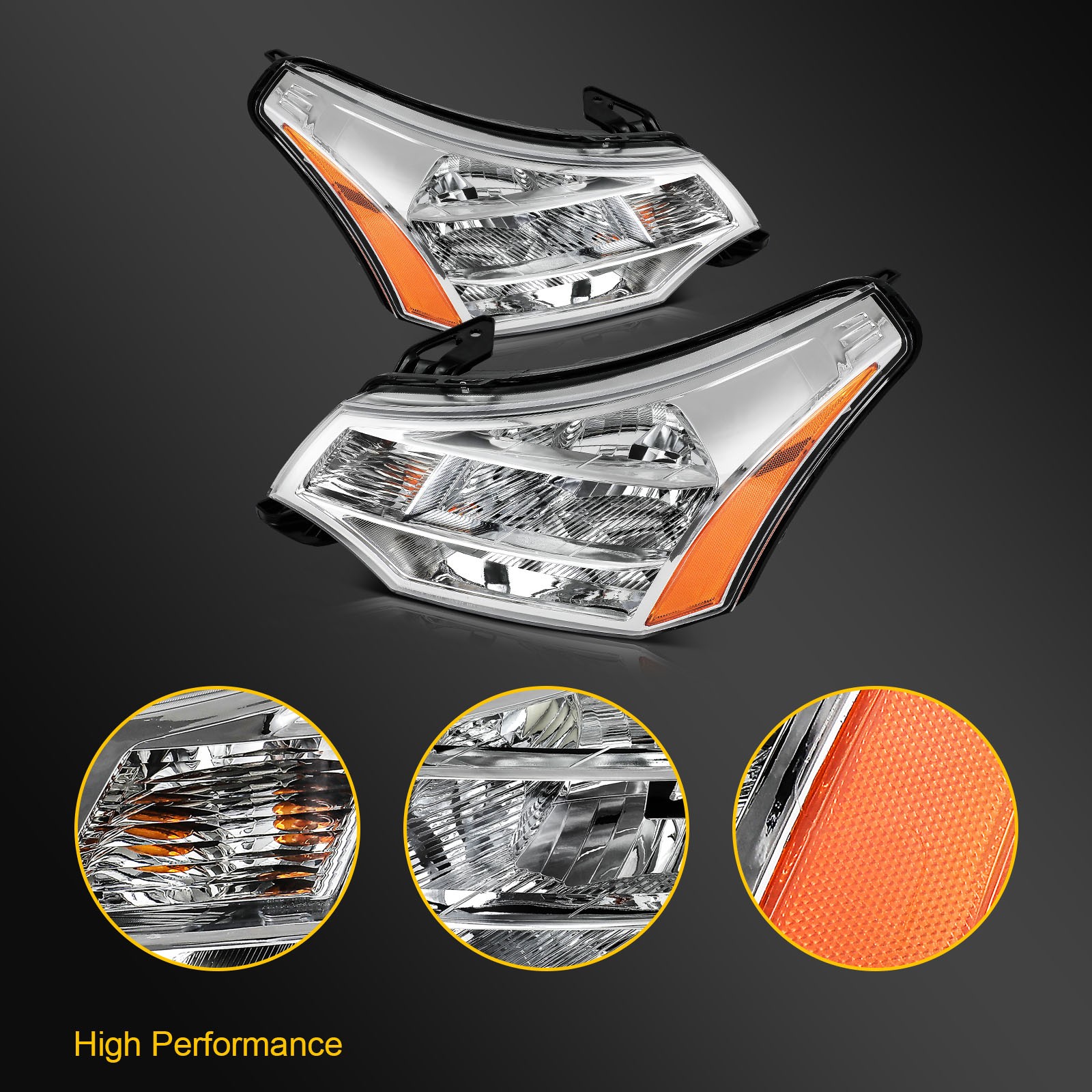 Headlights Assembly For 2008-2011 Ford Focus S SE SES SEL Chrome