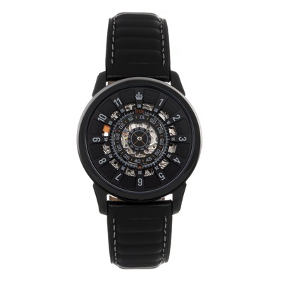 Pre-owned Reign Monterey Skeletonized Leather-band Watch - Black/grey