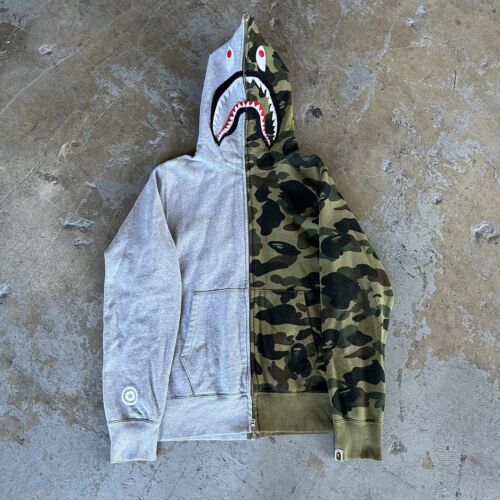 Bape A Bathing Ape Half Split Camo Full Zip Up Hoodie Medium Made In Japan Nigo Bape A Bathing Ape Half Split Camo Full Zip Up Hoodie Medium Made In Japan Nigo
