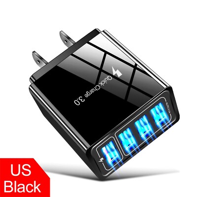Black 4 Port USB Wall Charger USB Fast Quick Charge QC 3.0 Power Adapter US Plug