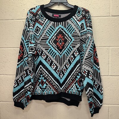 Rock and Roll Denim Sweater Women's Size XL Bright Aztec Southwestern Boho NWT