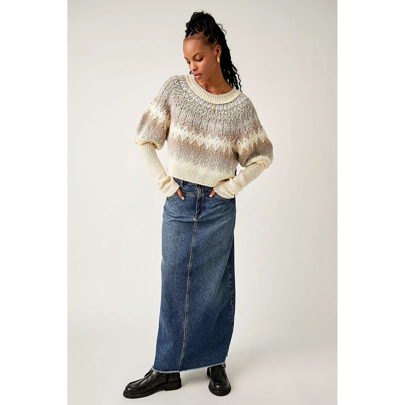 Free People Home for the Holidays Geometric Sweater Neutral Tones Size Medium