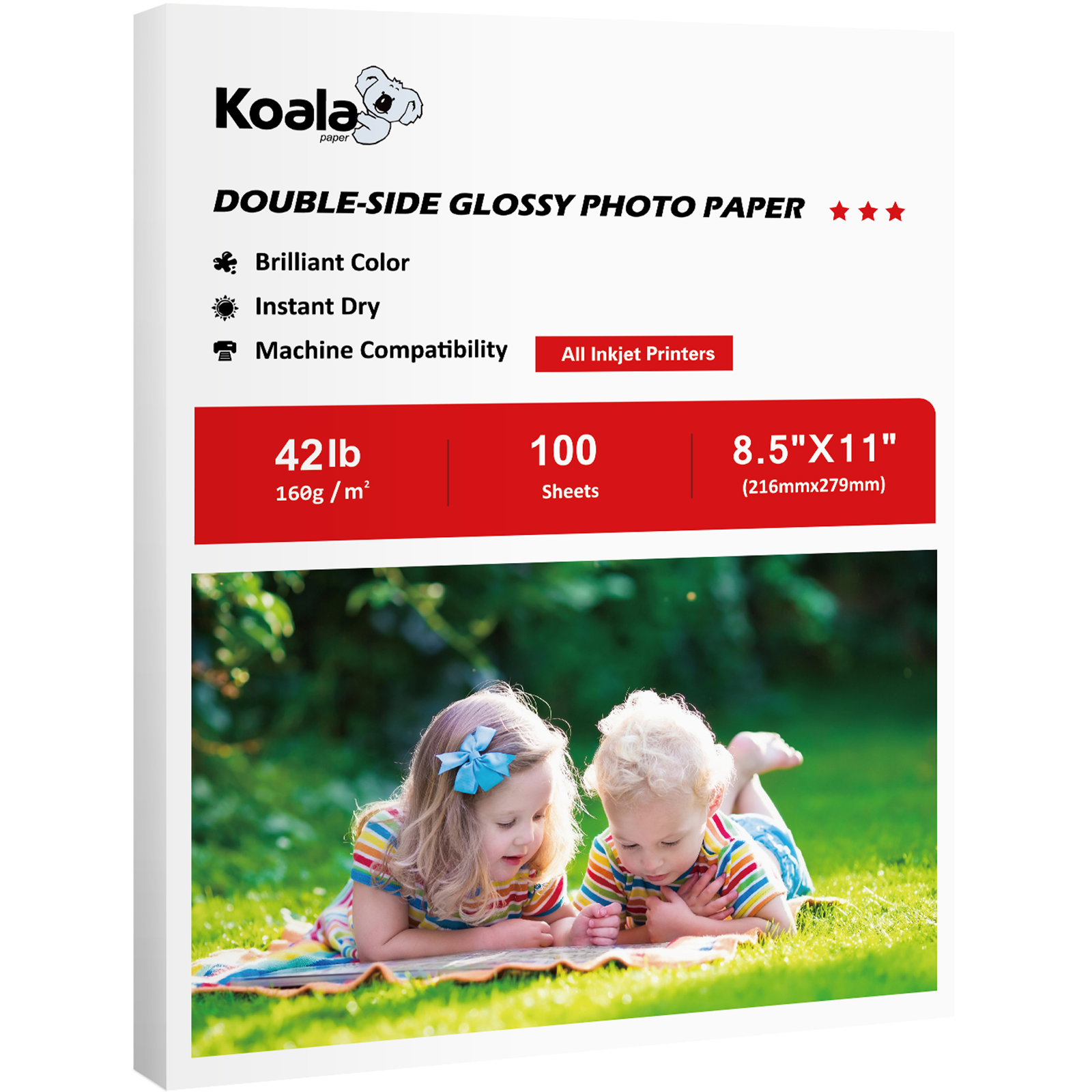 100 Sheets Koala Double Sided Glossy Photo Paper 8.5x11 42 lb Inkjet Brochure