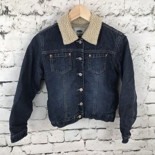 Old Navy Boys Denim Jacket Sz 12 Faux Sherpa Collar