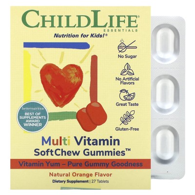 Мультивитаминные жевательные конфеты SoftChew, натуральный апельсин, 27 таблеток