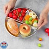 6 Pack Stainless Steel Kids Plates Round Divided Plates 3 Sections Diet Control Dinner Tray Compact Food Serving Tray 9 Inch Unbreakable Platter Metal Dish for Adults Picky Eaters Campers Lunch Snack