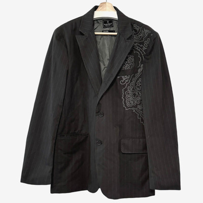 Marc Echo New York Men Cut & Sew Embroidered Pinstripe Blazer Large Gray Jacket