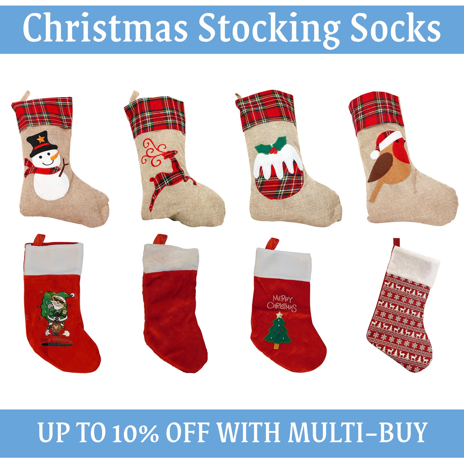 Christmas Stocking Embroidered Xmas Luxury Santa Sack Deluxe Beautiful Designs
