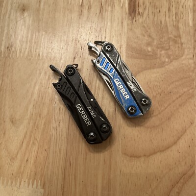 Lot Of 2 (B) Gerber Dime Mini Keychain Pliers Multi Tool Knife Black Blue