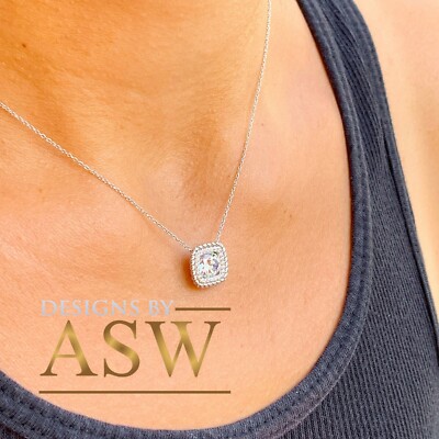 Pre-owned Knr 14k White Gold Round Moissanite And Natural Diamonds Pendent Necklace 1.15ctw