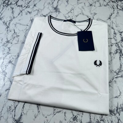 FRED PERRY Mens White Twin Tipped T Shirt SIZE 2XL XXL M1588 100 BNWT Authentic