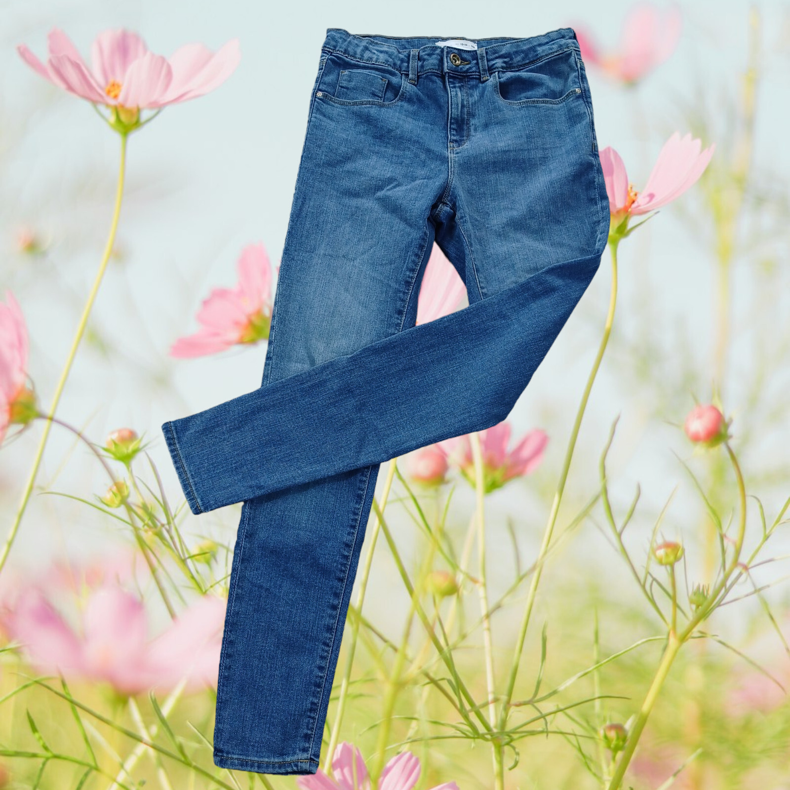 Zara jeans girl size 13-14 straight leg 5 pockets button