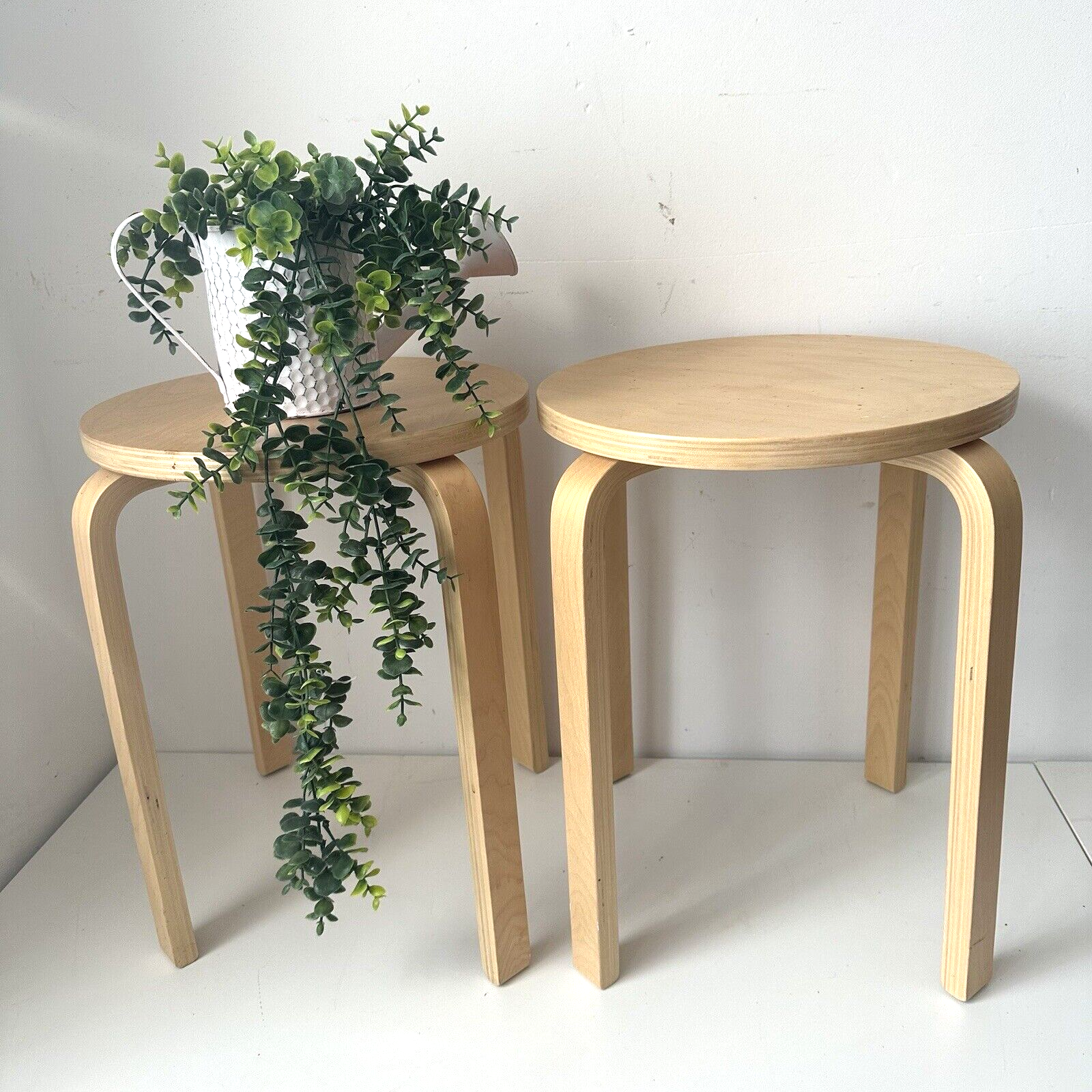 2 Vintage Ikea Frosta Stool / Plant Stand, Birch Plywood