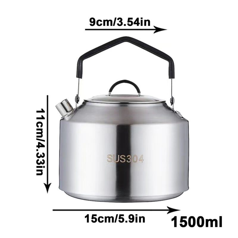 Stainless Steel Tea Kettles Handle Camping Pot Coffee Pot Picnic Cooker 1/1.5L