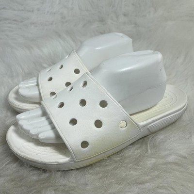 Crocs Slide Slippers Mens 8, women’s 10 White Slip On Beach Resort Vacay Outdoor