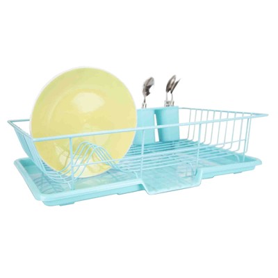 Home Basics 3 Piece Rust-Resistant Vinyl Dish Drainer W/ Self-Draining Drip Tray