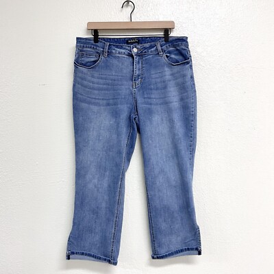 Baccini Jeans Women s 14 Crop Split Hem Cuff Straight Leg Medium Blue Wash