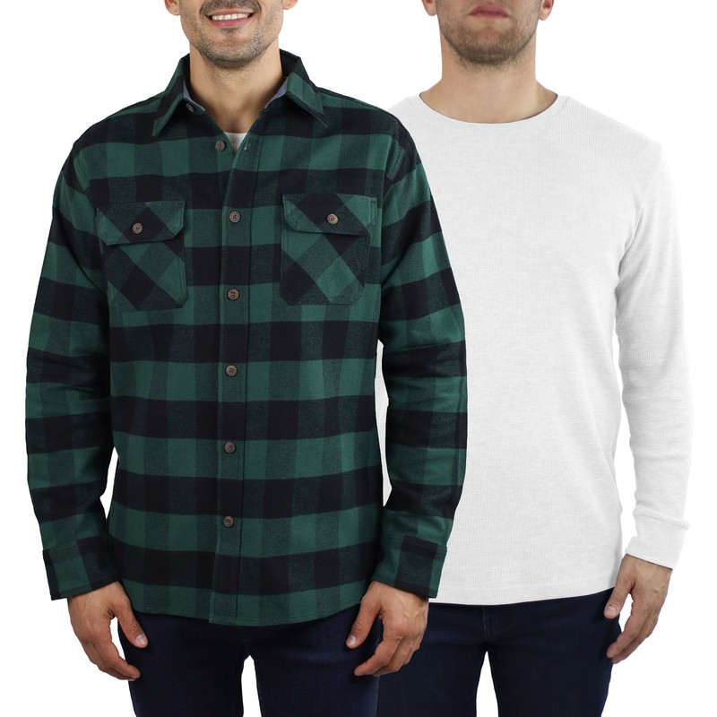 Jachs Men’s Flannel Shirt + Thermal, 2-pack (Select Size: XS-3X) Plus Size
