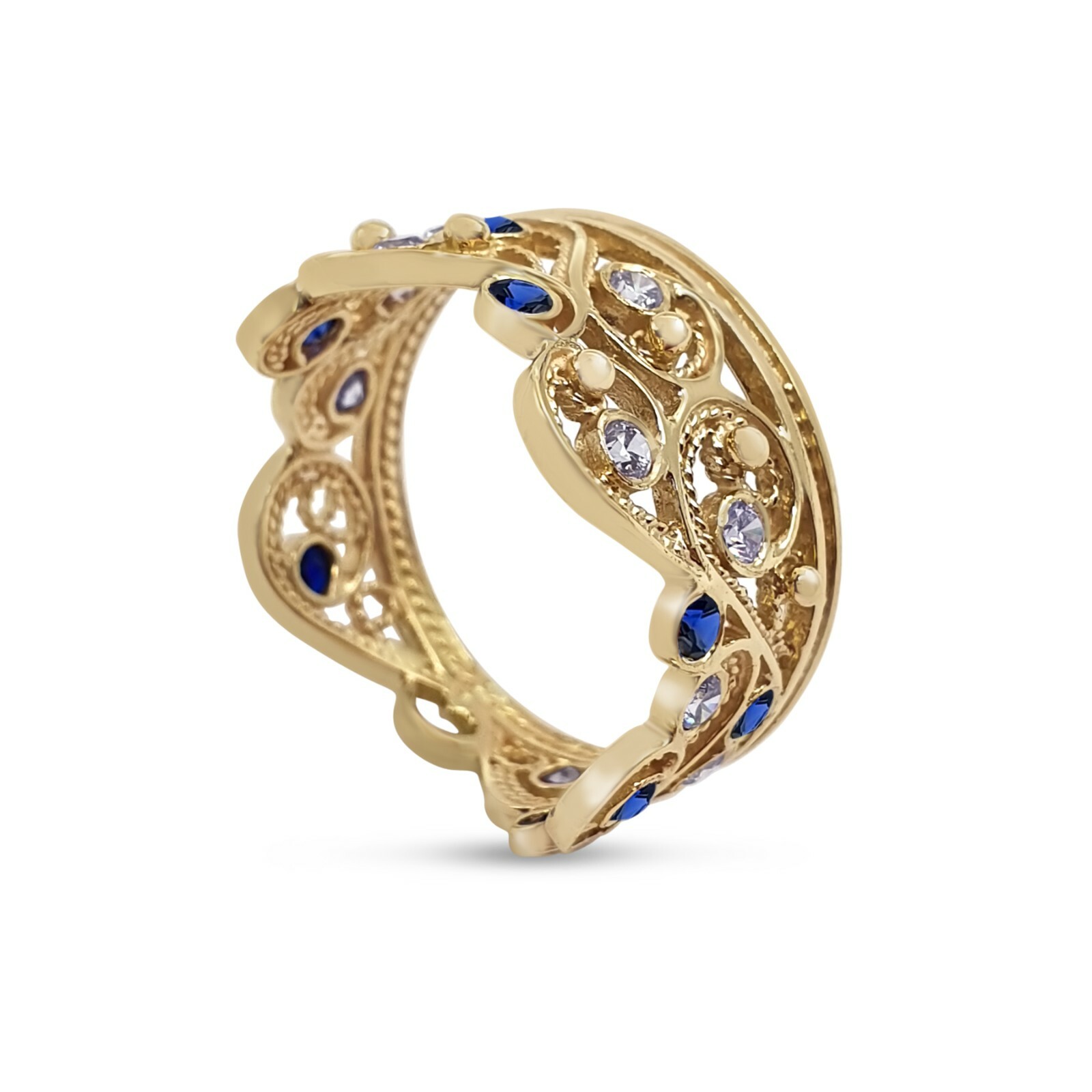 Pre-owned Handmade Deluxe 14k Yellow Gold Blue Sapphire Lavender Stone Filigree Crown Ring