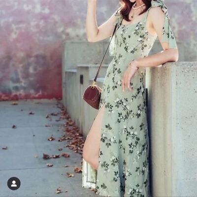 Reformation Twilight 2 Verde Midi Dress Leg Slit Green