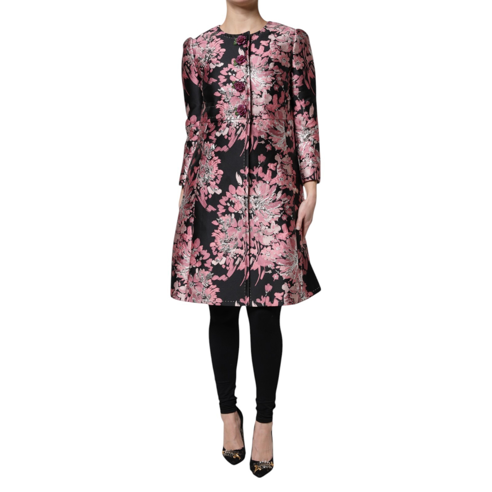 DOLCE & GABBANA Jacket Pink Black Floral Brocade Trenchcoat
