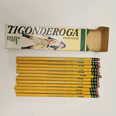 Dixon Ticonderoga 1388 Pencils Full Box Of 12 Vintage Soft Wood Flip Top Box