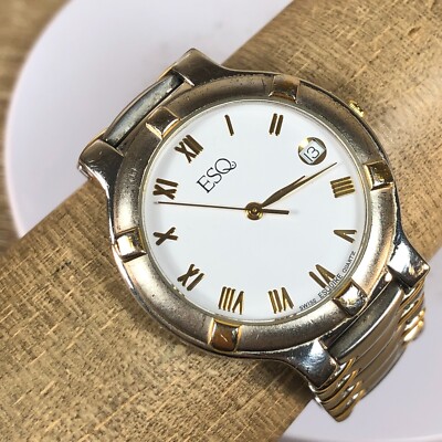 ESQ Esquire Women 300265 White Dial Date Two-Toned Band 34mm Quartz Watch 6 1/2''
