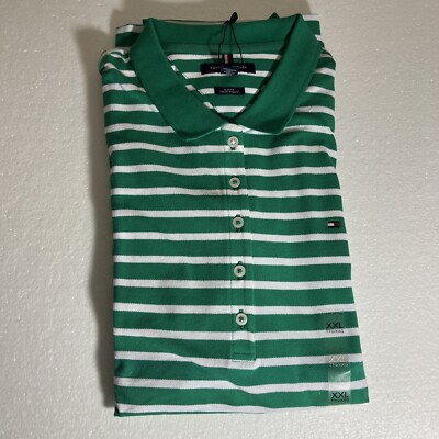 Tommy Hilfiger Women's Green White Polo Shirt Size XXLarge Slim Fit Short Sleeve