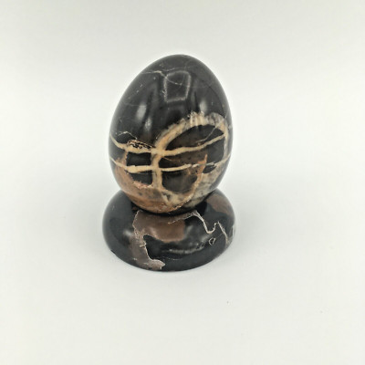 Vintage Polished Stone Egg with Matching Stand Base